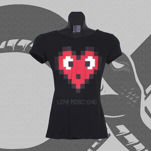 Moschino Love Women's Size 4 Short Sleeve Shirt Black 8-bit Heart Graphic